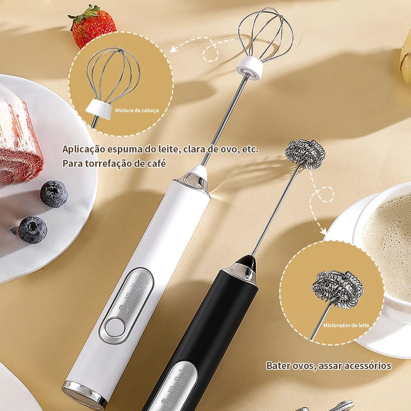 (COMPRE 1 LEVE 2) -  Batedor Misturador Mixer Elétrico para Bebidas Leite Café Portátil